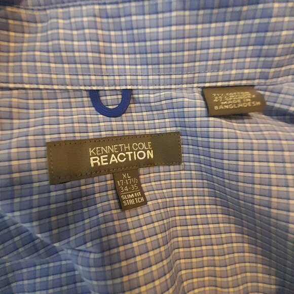 Kenneth Cole Reaction Men's Blue Checkered Long-Sleeve Button-Down Shirt Size XL - Picture 8 of 11